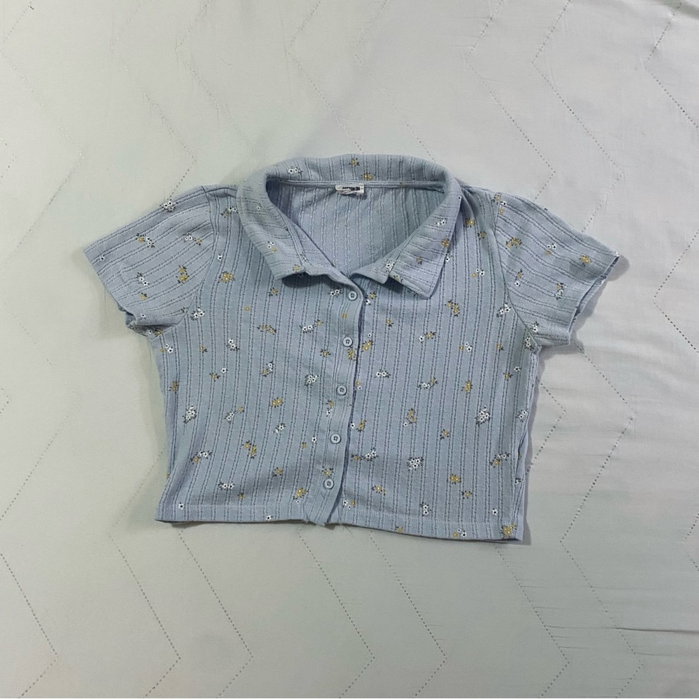 Cotton:On Pastel Blue Crop Floral Crop Top Feminine Cottage Core Cute Size M